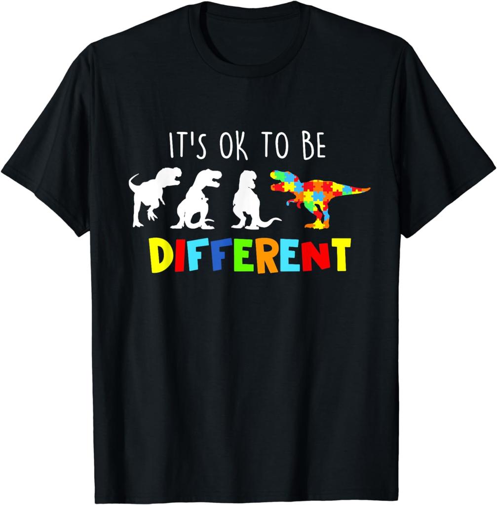 Autism Awareness Dinosaur Kid Boys Its Ok To Be Different TShirt Unisex Clothing Tops Graphic T Shirts Camisetas