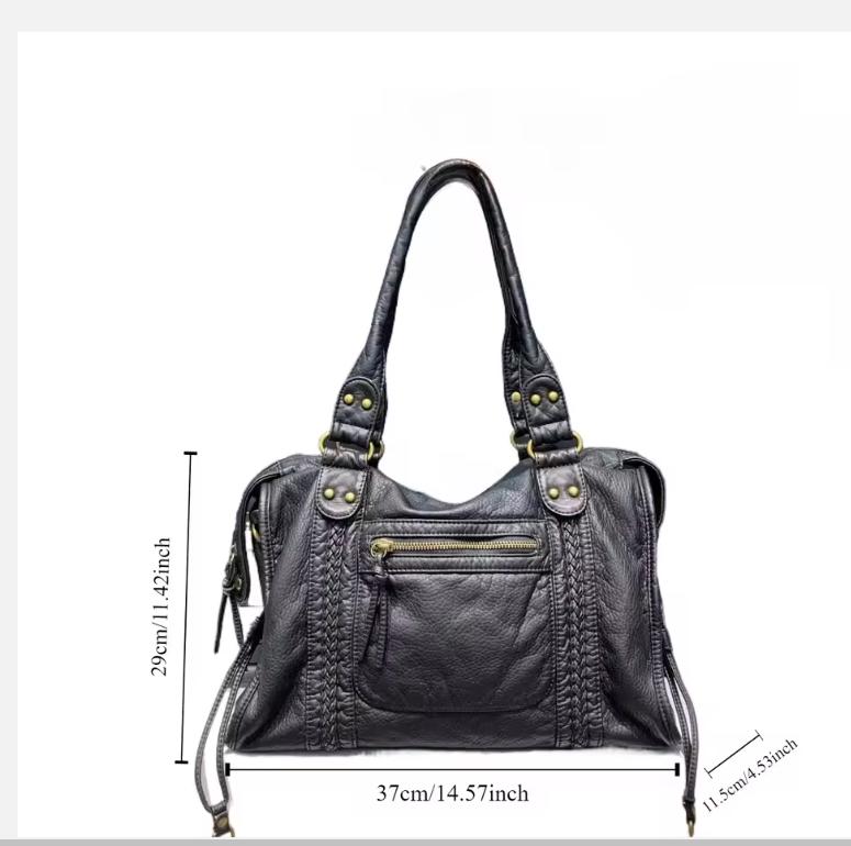 Y2K Spicy Girl One Shoulder Crossbody Bag Vintage Washed Leather Soft Leather Motorcycle Bag Large Capacity Bag