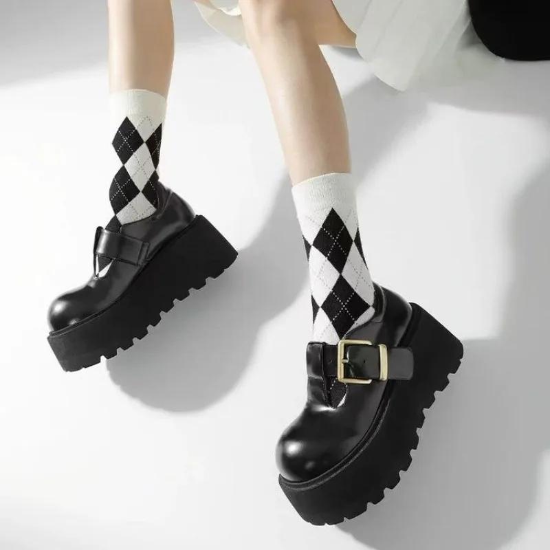 Модные женские туфли-лодочки 2024 года, осень, новые, на толстой подошве, модные, с круглым носком, кожаные туфли, повседневные, универсальные, в стиле колледжа, форменная обувь