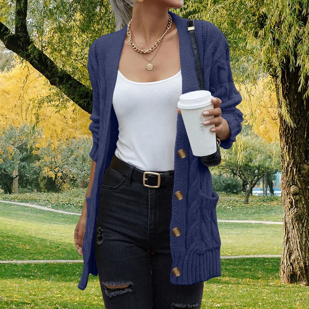 Женский однотонный повседневный кардиган с длинными рукавами, однобортный вязаный свитер, куртка