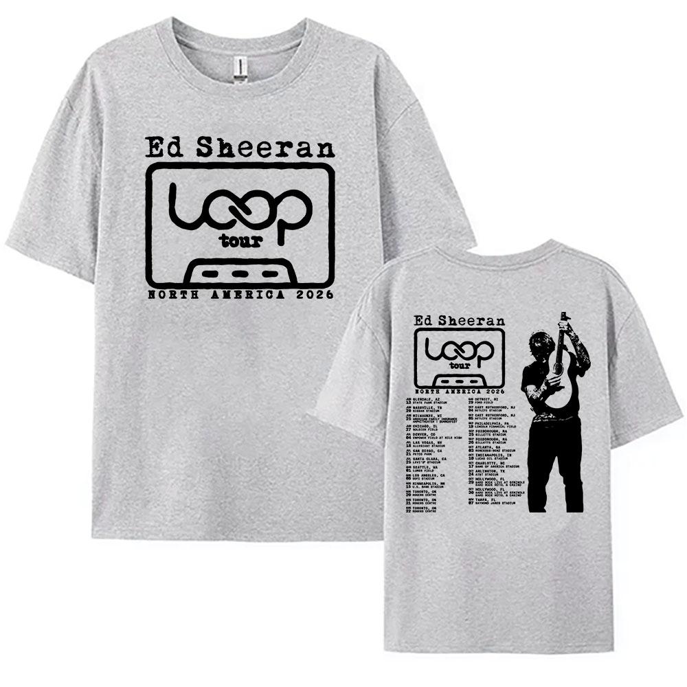 Футболка Ed Sheeran Loop Tour Северная Америка 2026 Графический Принт Летние Футболки с Круглым Вырезом С Коротким Рукавом Унисекс Футболки Уличная Одежда