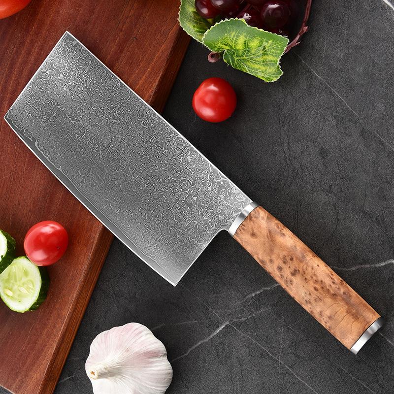 7 Inch Slicing Knife 67-layers Damascus Steel 10Cr15Mov Blade Sapele Wood Handle Cutting Vegetables Cleaver Meat Kitchen Knives
