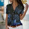 2025 Summer New Fashion Women's Snowflake Printed Short Sleeve V-neck Casual Button-down Shirt Top