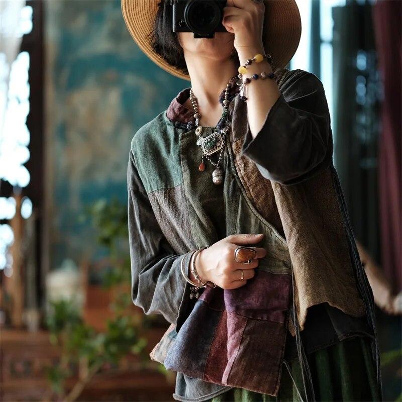 Johnature Женские винтажные лоскутные цветные жилеты, пальто со стойкой, хлопковая льняная одежда, пояс в китайском стиле, плюс хлопковые жилеты