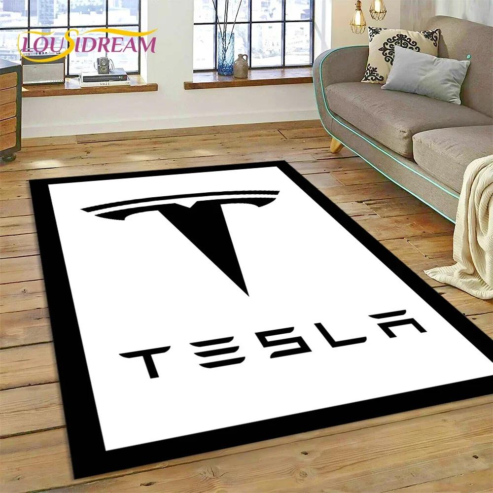 3D Печать Ковер с Логотипом Автомобиля Tesla для Спальни Гостиной Домашнего Дивана Декор, Игровой Большой Декоративный Коврик для Пола, Нескользящий