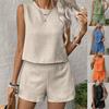 Casual Ladies Solid Color Simple Fashion Daily Casual Sleeveless Blouse Shorts Suit Women