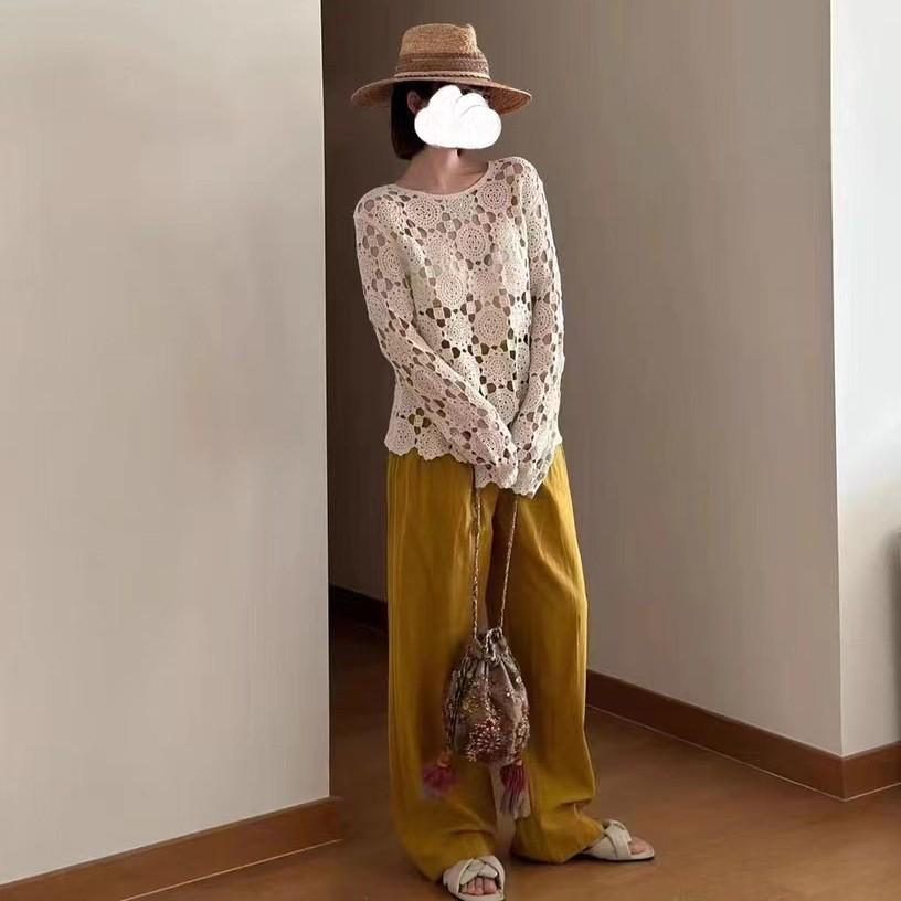 Chic Knitted Hollow-Out Sweater | Plus Size French Style | Loose Long Sleeve | Early Autumn Women's Outerwear