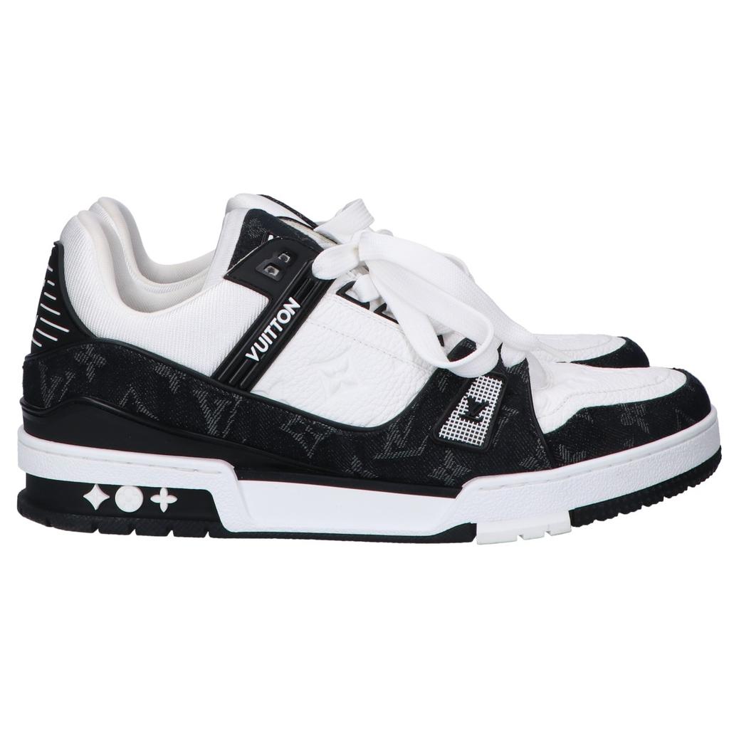 LOUIS VUITTON 1A9JGF LV Trainer Monogram Denim and Grained Calf Leather Sneakers shoes 8 1/2 blackUsed
