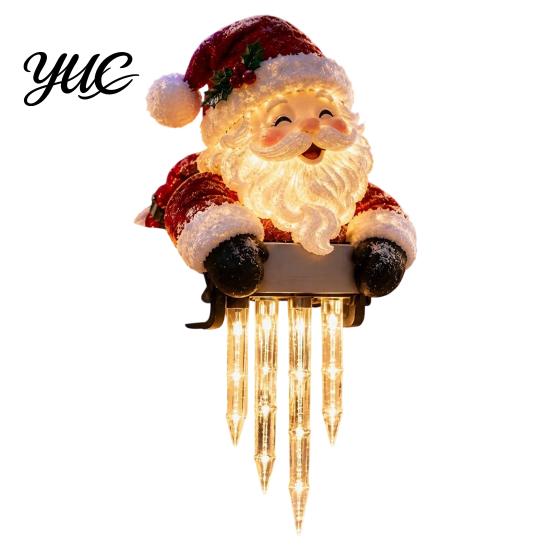 Outdoor Christmas Decorations Solar Snowman Icicle Light, Railing Decor, Warm Glow LED, Winter Festive Garden Ornaments Lighted Santa Reindeer Holiday
