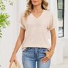 Women's Fashion Color V-neck Pocket Short Sleeved Pullover T-shirt Top