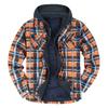 Men's Quilted Lined Button Down Plaid Shirt Add Velvet To Keep Warm Jacket With Hood