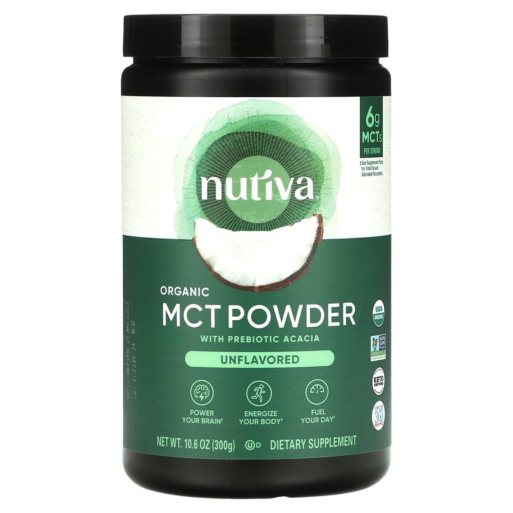 Nutiva, органический порошок триглицеридов средней цепи, без ароматизаторов, 10,6 унций (300 г)