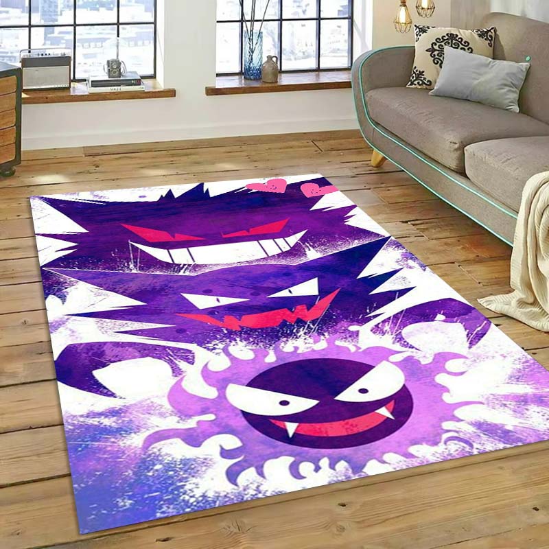 New ModelPokémon Gengar Themed XXL Rug Cool Gengar Patterns with Vivid Colors Dynamic Styles Designs Soft Floor Mat for Bedroom