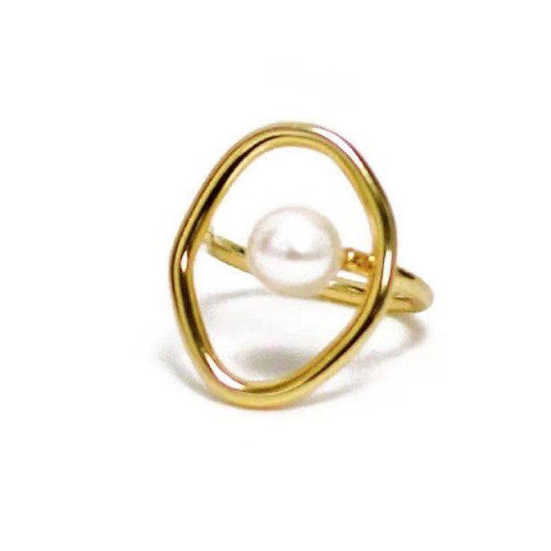 925 Sterling Silver Pearl Rings For Women New Fashion Simple Gold Plated Hollow Geometric Elegant Bride Jewelry