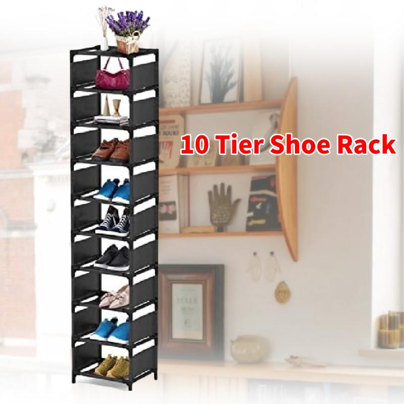 Металлическая узкая обувница 10 ярусов, компактная, простая тумба для прихожей