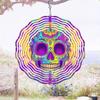 Purple Psychedelic Skull Metal Wind Chime Rotating Hook Colorful Striped Design for Indoor Outdoor Garden Halloween Party Decor Unique Gift Idea