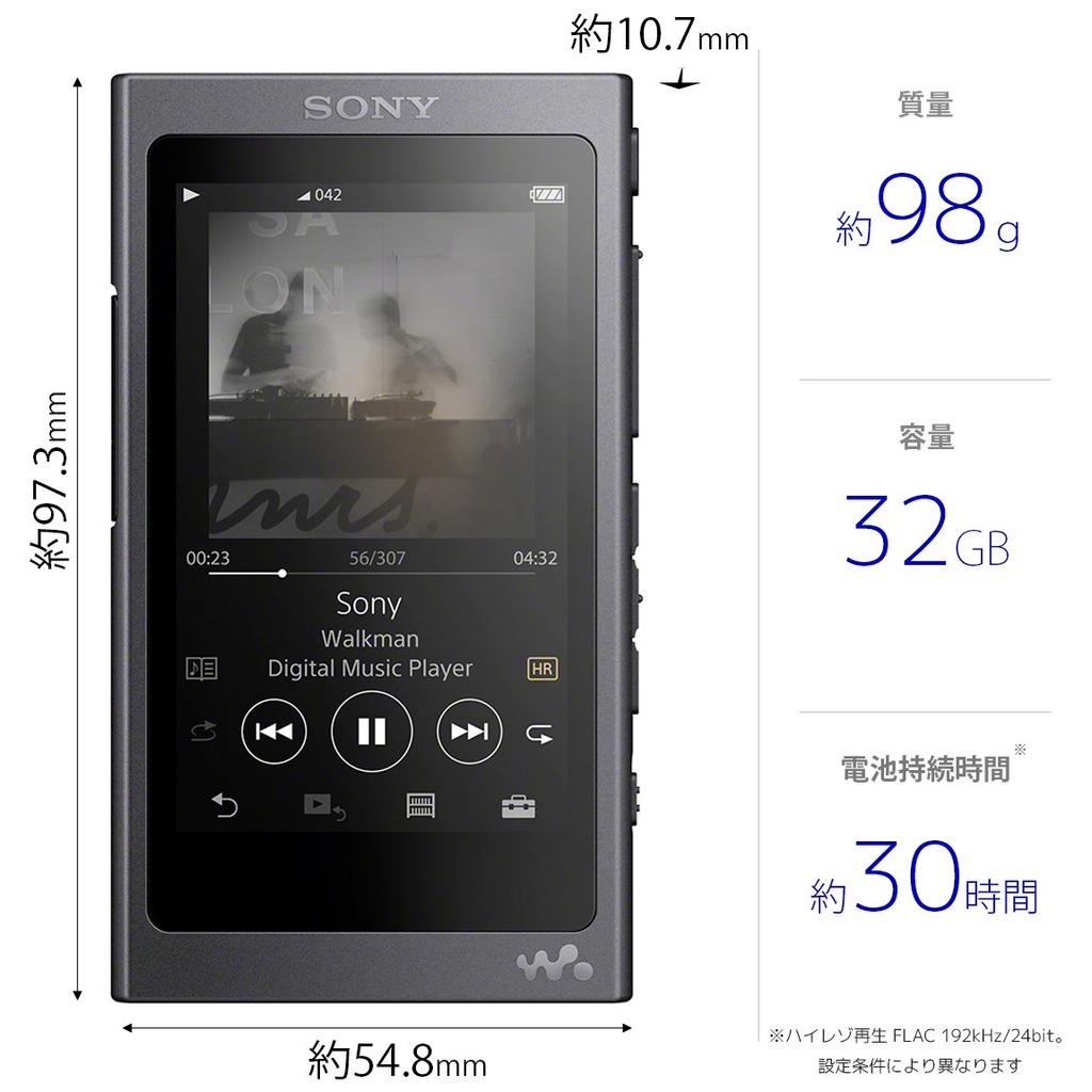 Sony Walkman A Series 32GB Resolution Up To 39 Hours of Continuous Noise Canceling Earphones 2017 Grayish Black B NW-A46HN Bluetooth/microSD/high