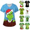 Women's Fashion V-neck Short Sleeve Workwear With Pockets Christmas Print Tops
