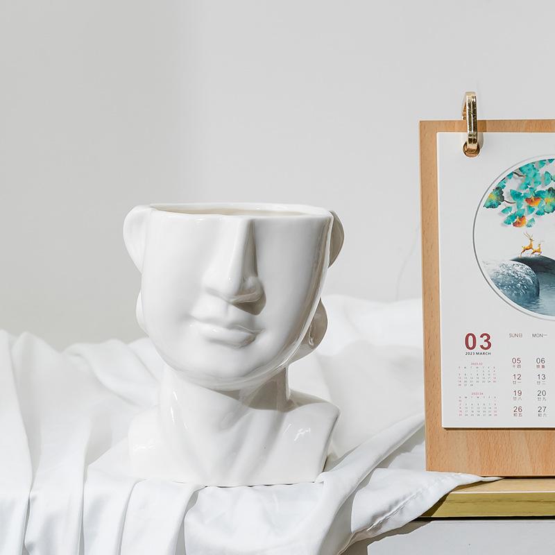 Creative Statue Flower Pot Ceramic Succulent Pot Planter Desktop Art Ornaments Plant Pot Home Decor Garden Decoration