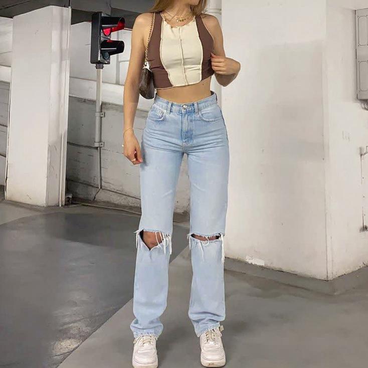 Женские модные джинсовые брюки, прямые джинсы с высокой талией, синие брюки, хлопковые джинсовые женские джинсы