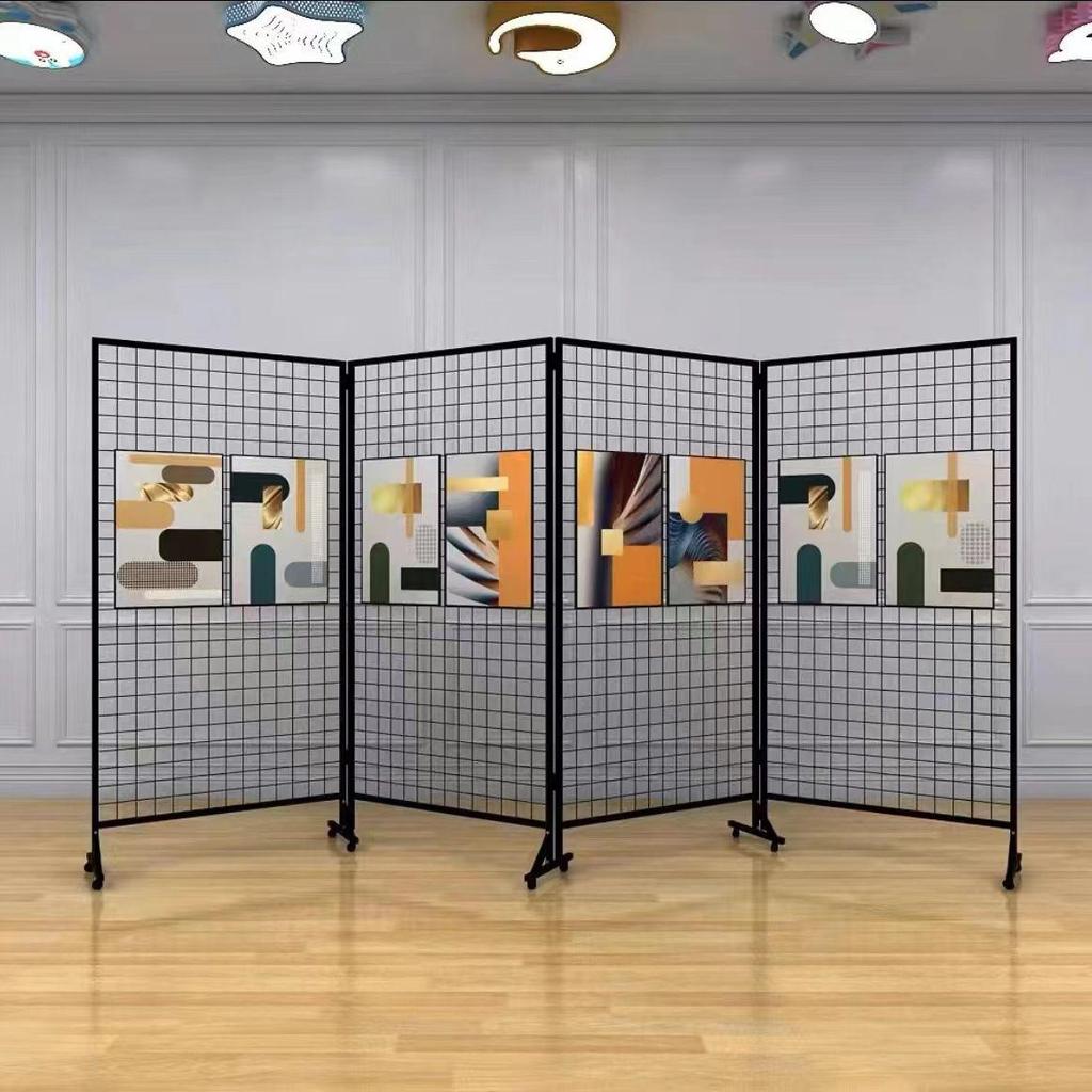 Mobile Art Display Stand: Vertical Folding Grid for Art Exhibitions and Kindergarten Art Shows