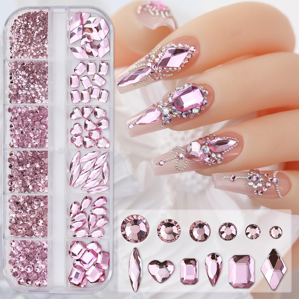 12 Grids/Box Crystal Nail Art Rhinestones Mixed Sizes Flatback Nail Stones Gems Luxury 3D DIY Charms For Nail Art Decorations