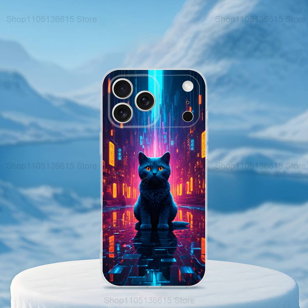 Фантастическая картина кошки Арт Чехол для телефона для iPhone 16,15,14,13,12,11,17 Pro,Max,Plus,X,XS,XR,SE,Mini Прозрачный Мягкий Чехол