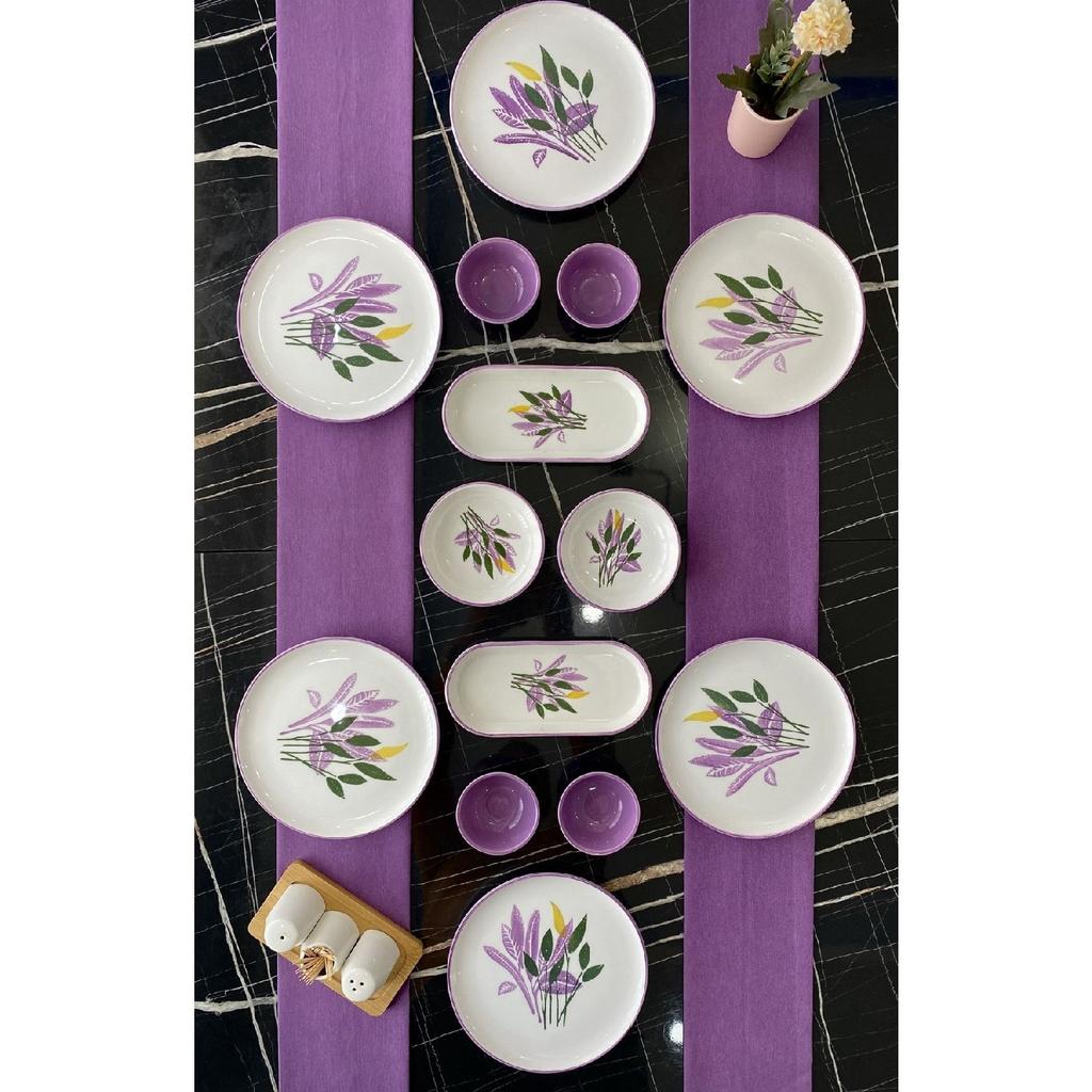 Purple Leaf 14 Piece Breakfast Set For 6 People