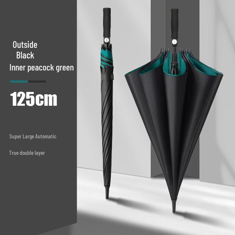Мужской очень большой двухслойный зонт с длинной усиленной ручкой для двух или трех человек, штормоустойчивый и прочный.