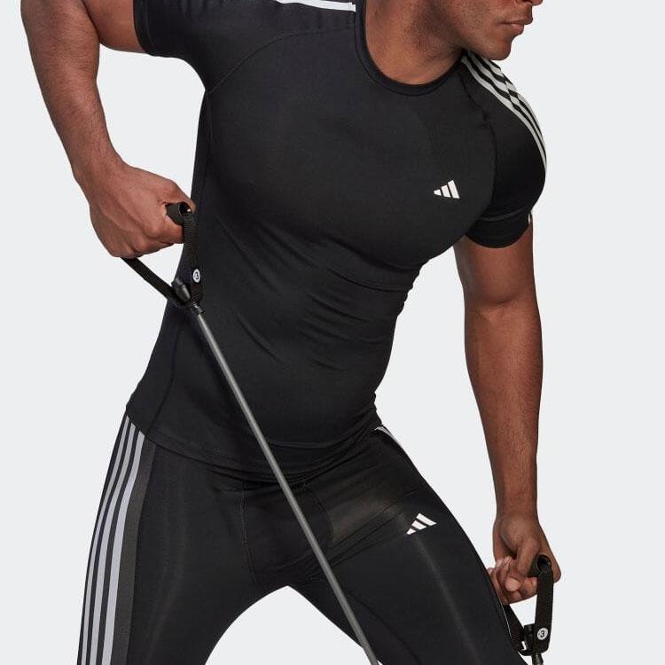 Adidas Футболка Techfit 3-Stripes Training, черная, унисекс, уличная одежда HD3525