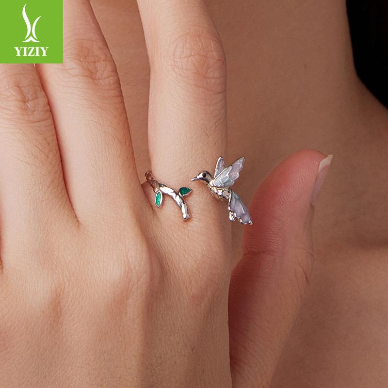 Smart Kingfisher Open Ring Exquisite Cute Pink S925 Sterling Silver Bird Ring Jewelry