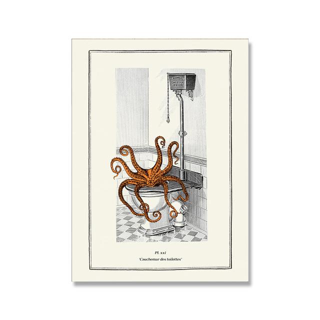 Забавный декор ванной и туалета, холст, картина, животное, постер для ванной, медведь, осьминог, пингвин, шимпанзе, ретро, настенная живопись, искусство, куадрос