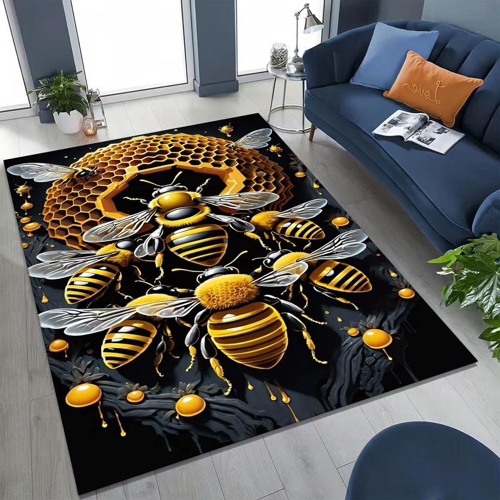 Cute Cartoon Bee HoneyBee Insect Art Rug for Bedroom Living Room Sofa Home Doormat Decor,Large Kids Play Non-slip Floor Mat