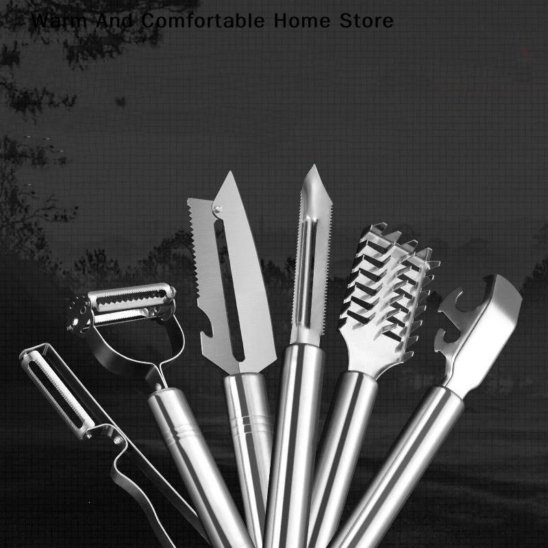 W6Pcs Stainless Steel Fruit Peeler Fish Scale Scraper Vegetable Carrot Cutter Kitchen Gadget Tool Speed Peeler Slicer7