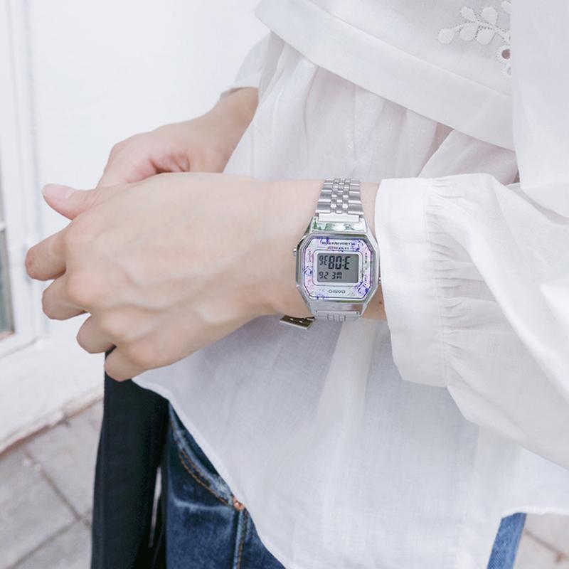Casio Серия VINTAGE-L цифровой дисплей маленький квадратный часы розовый электронные водонепроницаемые кварцевый механизм стальной ремешок японские и LA680WA-2C