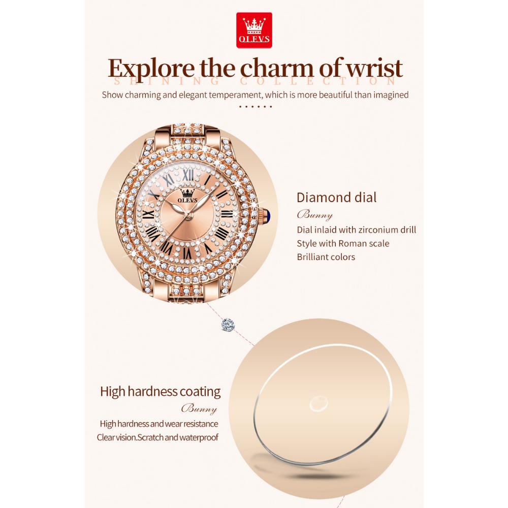 OLEVS Женские часы Изысканные элегантные бриллиантовые сверкающие кварцевые часы Водонепроницаемые женские часы