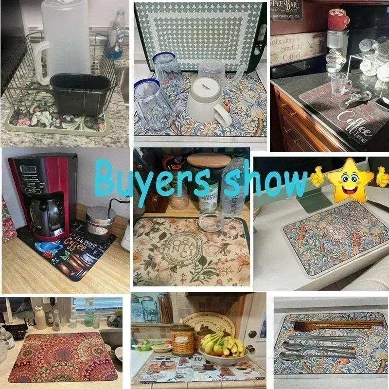 Милый стиль Цветочные принты Кухонные дренажные коврики Нескользящий коврик для раковины Изоляционные подставки для тарелок и мисок Доступны в нескольких размерах