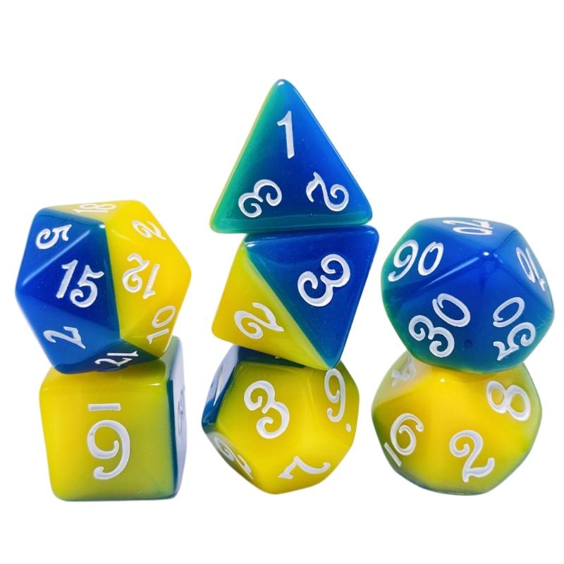 Набор из 7 многогранных акриловых кубиков (кости) для настольных игр, двухцветные, с легко читаемыми цифрами, прочные