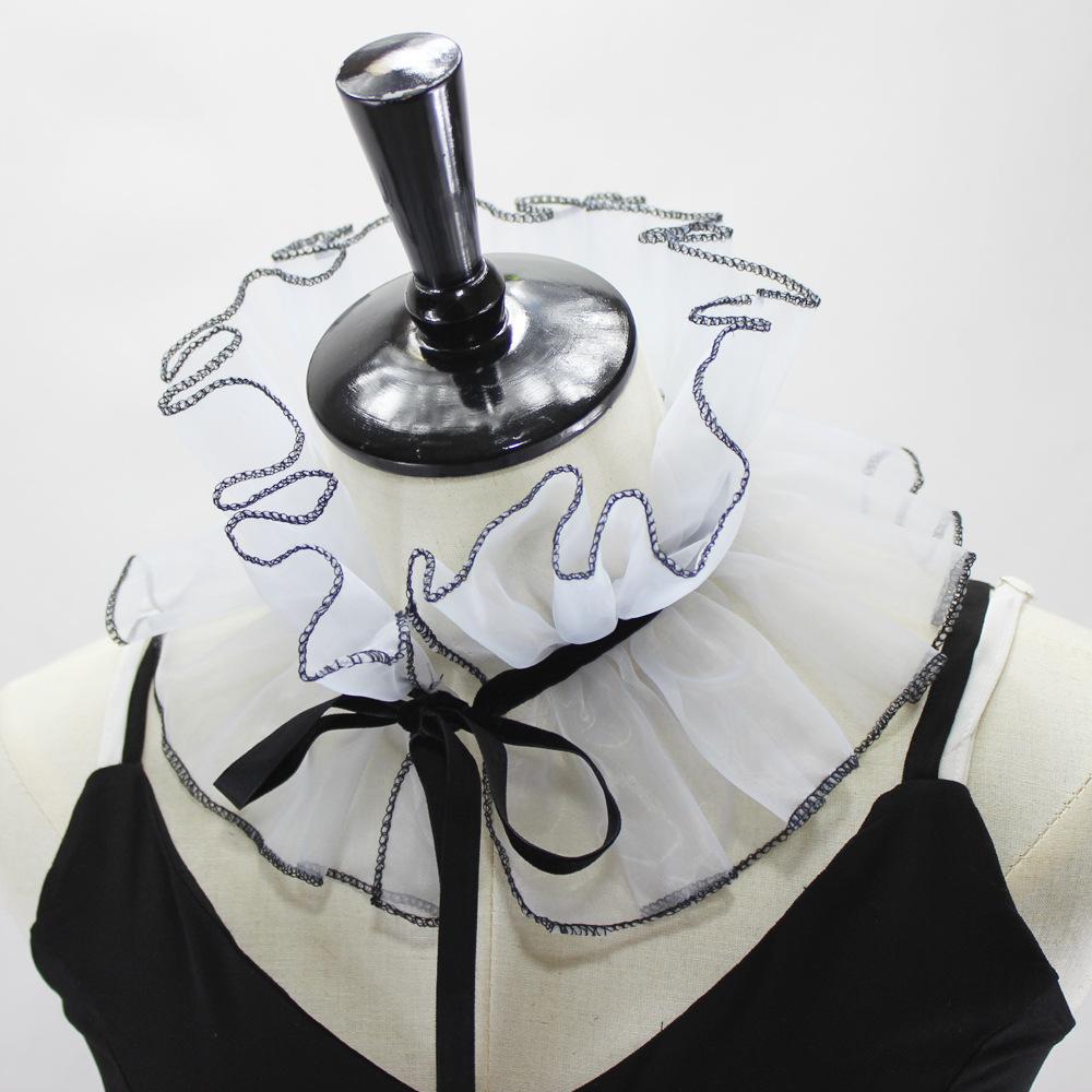 White Chiffon False Collar Shirts Woman Front Ruffle Fake Collar Detachable Collars For Women Sweater Nep Kraagje Half Shirt