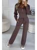2025 Autumn/Winter Solid Color Hooded Zip-Up Top & Wide-Leg Pants Two-Piece Set