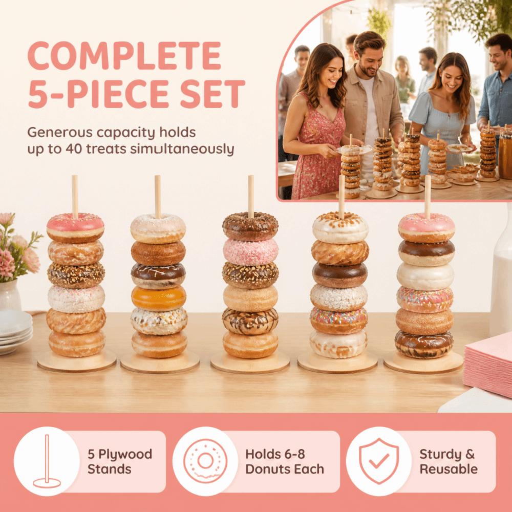 5pcs Round Donut Holder Decoration Wood Donut Wall Bracket Wooden Donut Stand Dessert Table