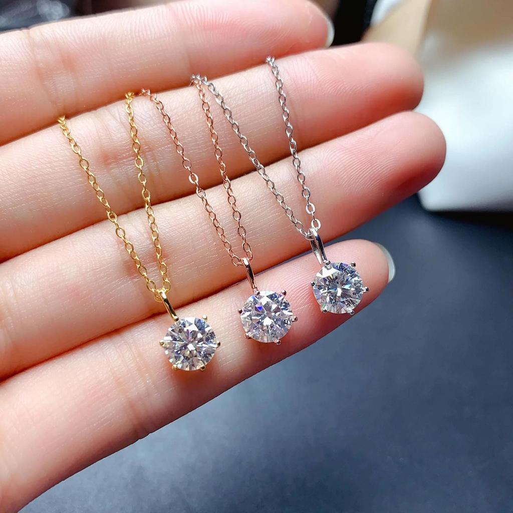 18k Gold Plated 925 Silver 1-3 Carat Solitaire Necklace 5mm 8mm D VVS1 Moissanite Pendant for Women GRA Certified Jewelry Gift