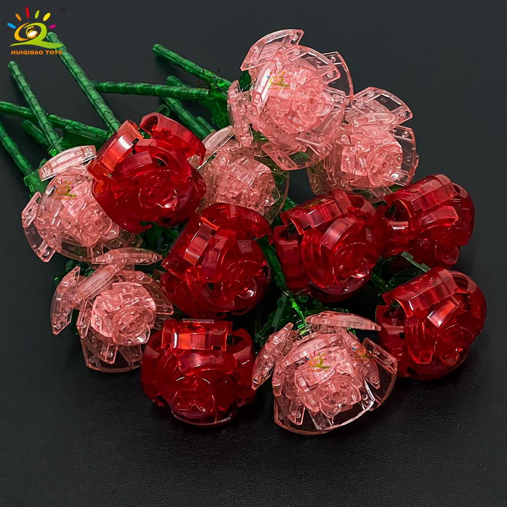 HUIQIBAO MOC Модель Цветка Розы Строительные Блоки DIY Вечный Букет Наборы Кирпичей Игрушка Для Детей Девочки Украшение Дома Новогодний Подарок