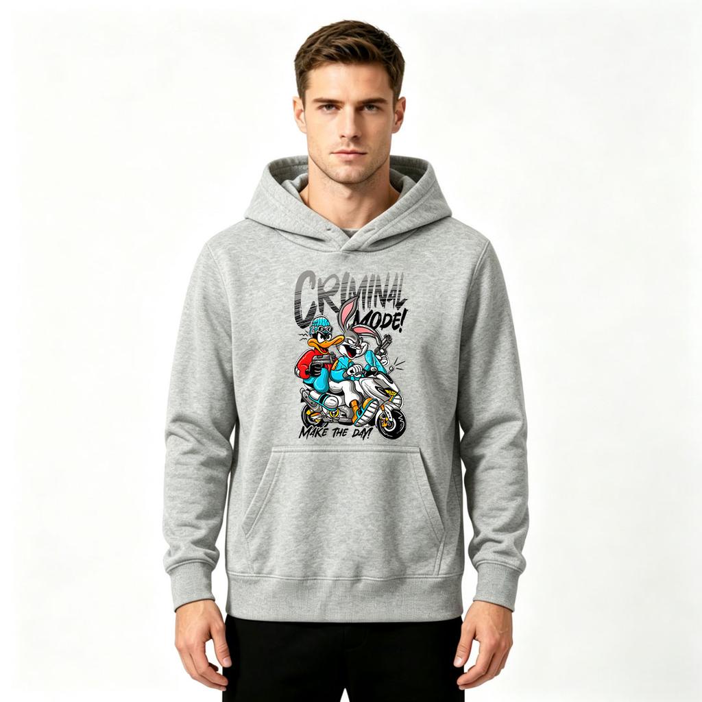 Men Cartoon Criminal Mode Printed Pullover Hoodie Casual Long Sleeve Sweatshirt for Daily Wear
