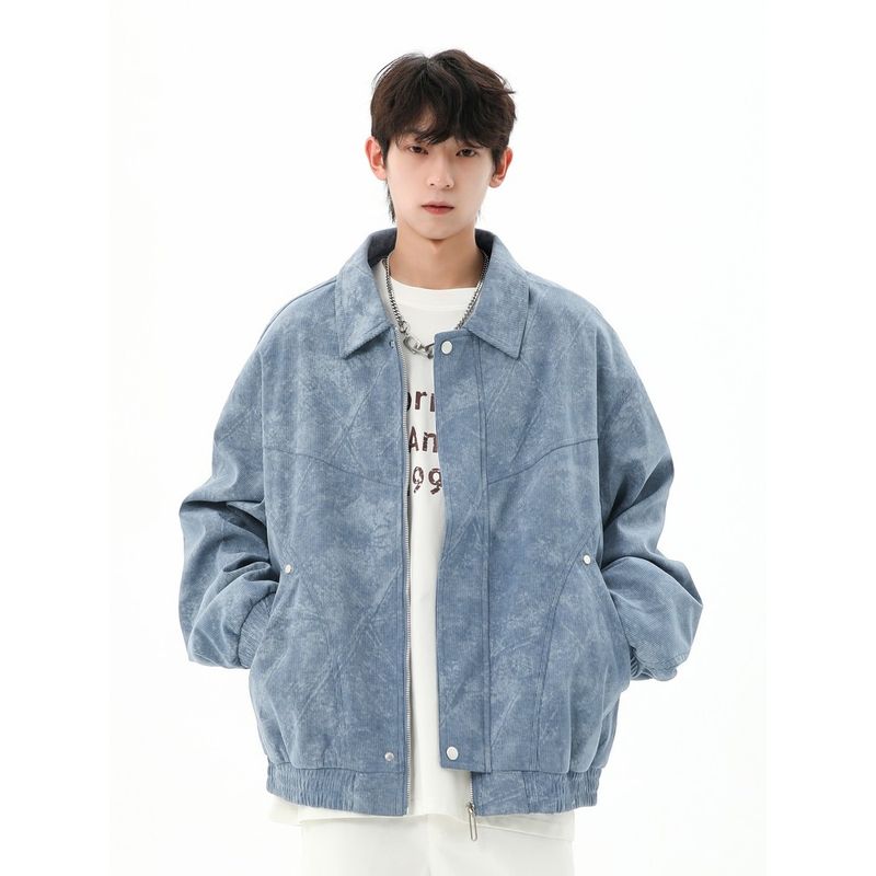 Wassup Trendy American Retro Casual Jacket for Men, Autumn and Winter Thickened Lapel Biker Jacket, Cool Workwear Jacket