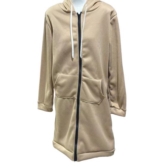 Women Sweatshirt Coat Hooded Adjustable Drawstring Long Sleeve Coat with Pockets Solid Color Mid-length Outerwear