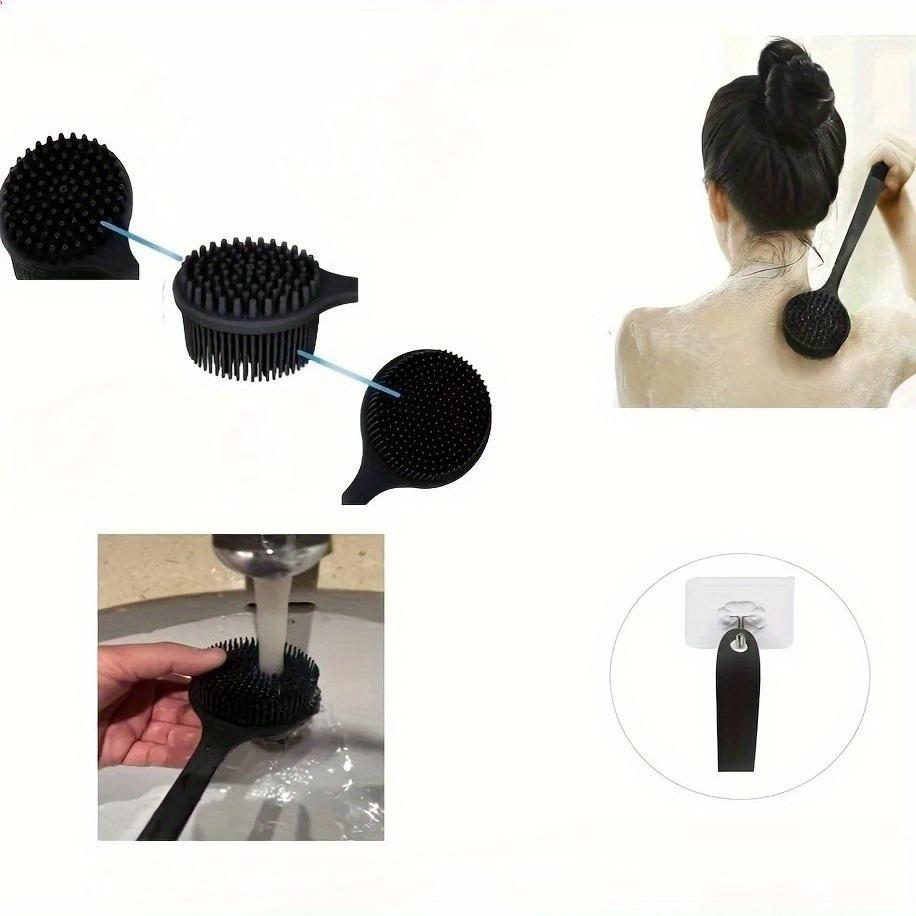 Silicone Bath Brush with Long Handle,Double-sided Usable,Hanging Hole Design for Easy Storage,Bath Brush/massage Granule 2-in-1.