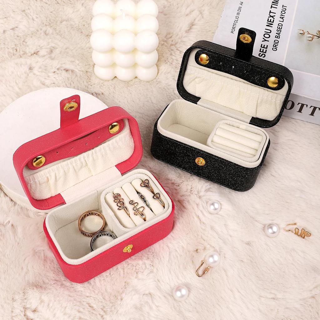 1pc Portable Jewelry Storage Box Travel Organizer Jewelry Case Leather Storage Earrings Necklace Ring Jewelry Organizer Display