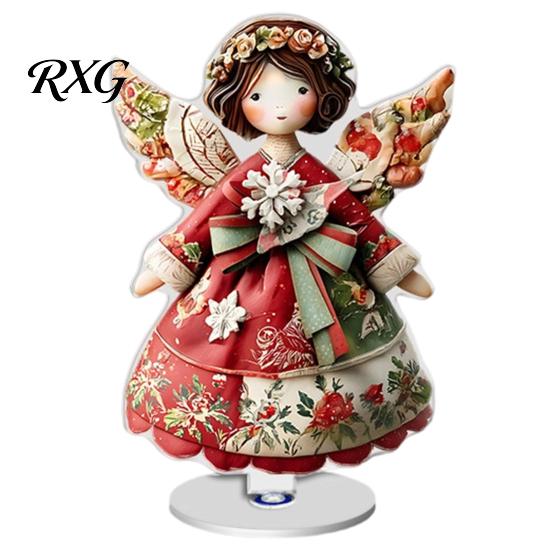 Decorative Acrylic Christmas Signs Gingerbread Cupcake Rotating Desktop Ornament, 2D Flat Rotatable Festive Party Table Ornament Plaque with Base for