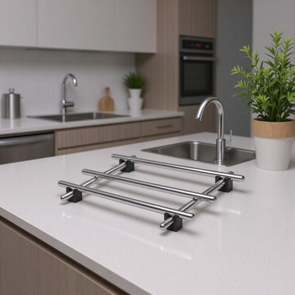 Silver Stainless Steel Trivets Non-Slip Feet Baking Pans Holder Insulation Pads Living Room